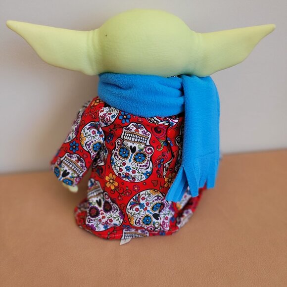 Sugar Skull Halloween 2pc Outfit scarf for 11" Mattel Child Grogu baby yoda Doll - Picture 5 of 10